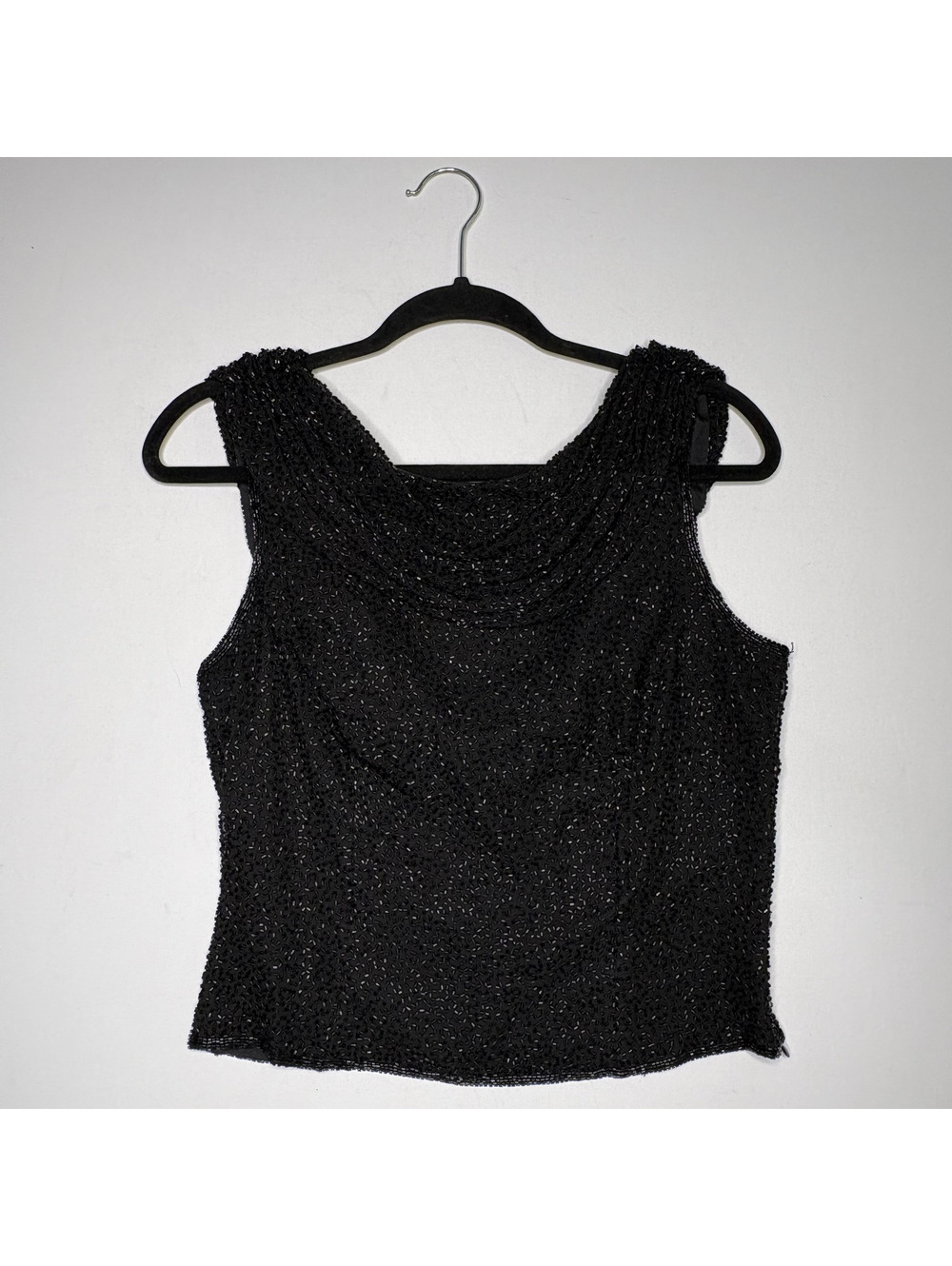Caché 100% Silk Beaded Sequin Black Tank Top Vintage 8